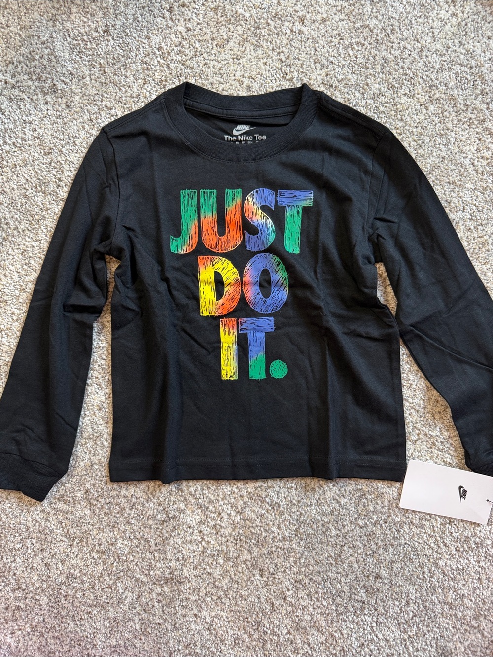 Nike Black Long-Sleeve Tee with Multicolor "JUST DO IT." Graphic - 4